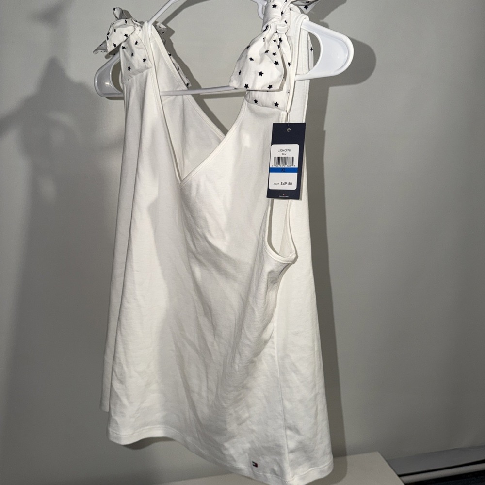 Tommy Hilfiger Womens XL White Tank Top with Bows NWT